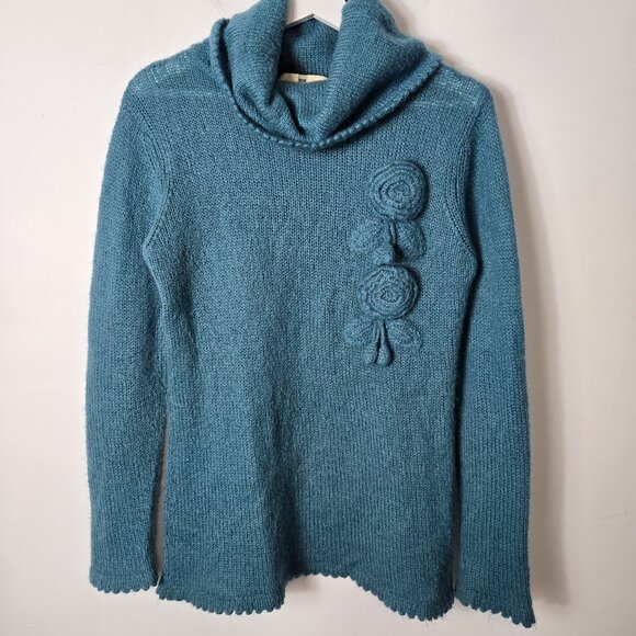 Irene Van Ryb Size L Mohair Blend Cowl Neck Teal Fuzzy Sweater Women's - Picture 4 of 10